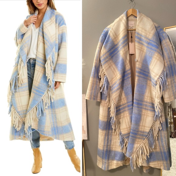 CINQ A SEPT
Lita Plaid Shawl-Collar Fringe Coat - Picture 1 of 9
